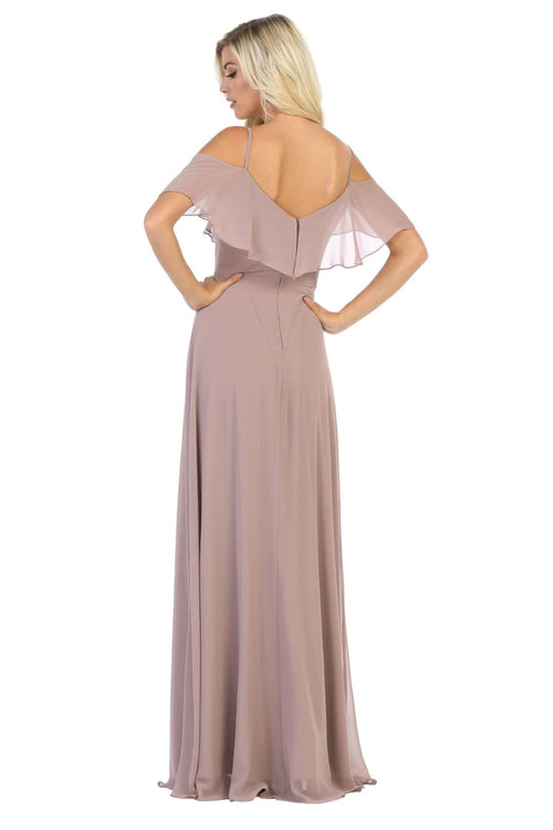 Cold Shoulder Long Simple Elegant Bridesmaid Dress