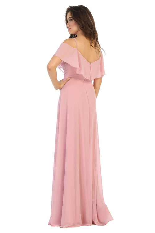 Cold Shoulder Long Simple Elegant Bridesmaid Dress