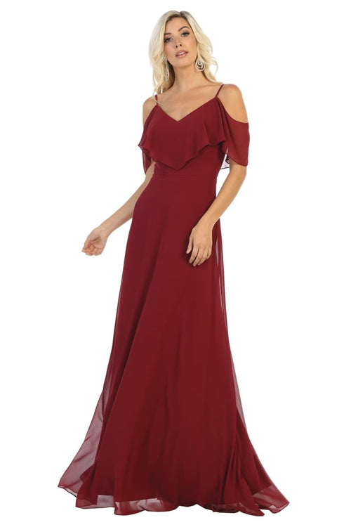 Cold Shoulder Long Simple Elegant Bridesmaid Dress
