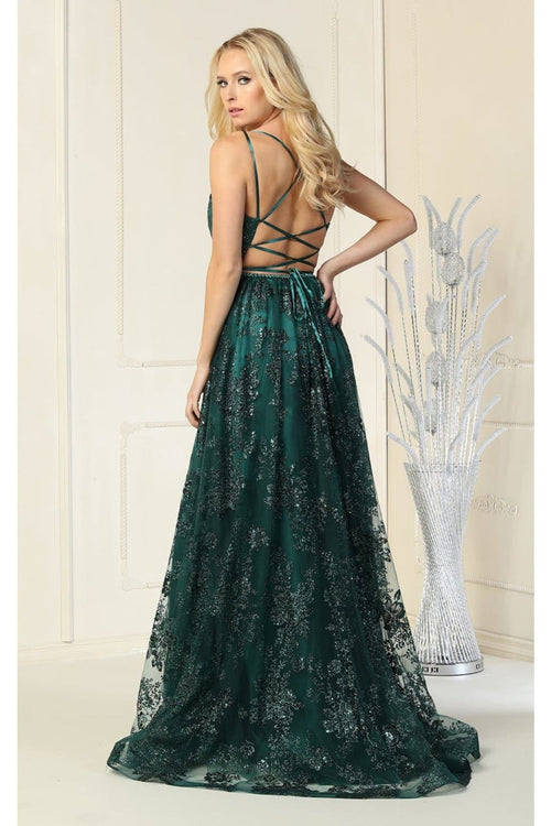 May Queen MQ1787 Glitter V Neck Long Stunning Red Carpet Formal Gown