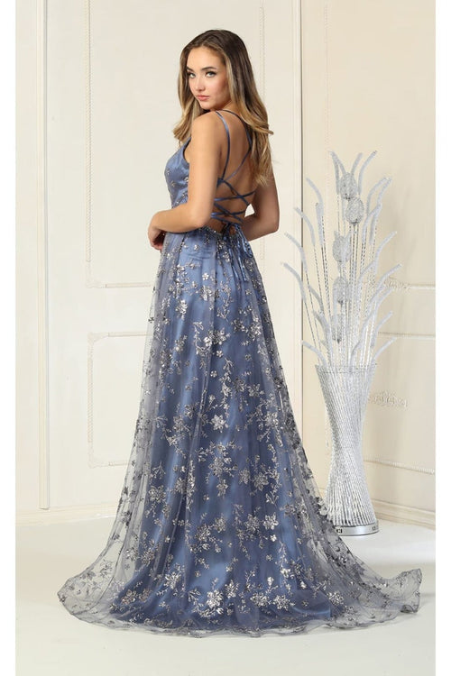 May Queen MQ1787 Glitter V Neck Long Stunning Red Carpet Formal Gown