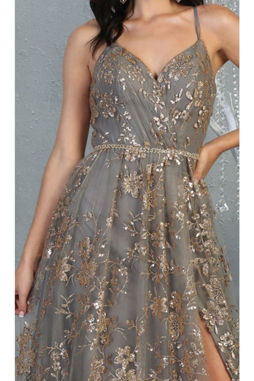 May Queen MQ1787 Glitter V Neck Long Stunning Red Carpet Formal Gown