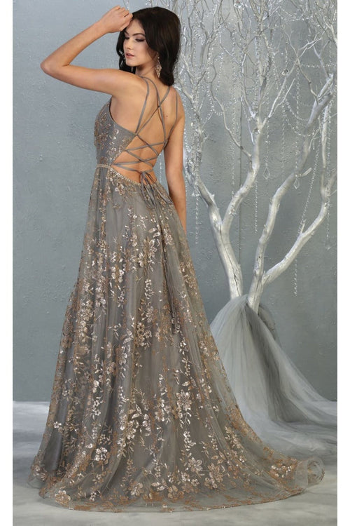 May Queen MQ1787 Glitter V Neck Long Stunning Red Carpet Formal Gown