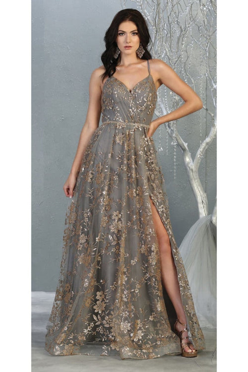 May Queen MQ1787 Glitter V Neck Long Stunning Red Carpet Formal Gown