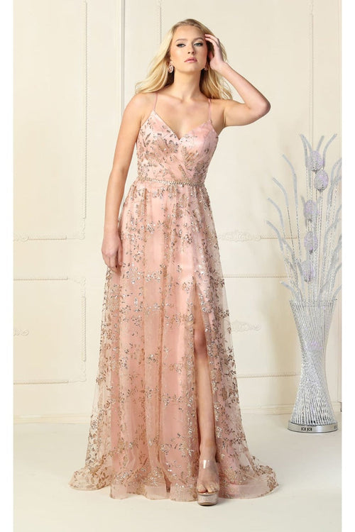 May Queen MQ1787 Glitter V Neck Long Stunning Red Carpet Formal Gown