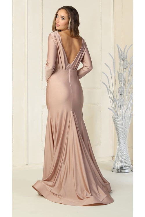 Long Sleeve Formal Gown Stretchy Bodycon Mermaid V-Neck Evening Dress