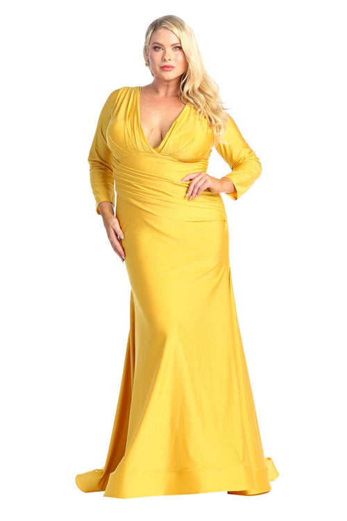 Long Sleeve Formal Gown Stretchy Bodycon Mermaid V-Neck Evening Dress