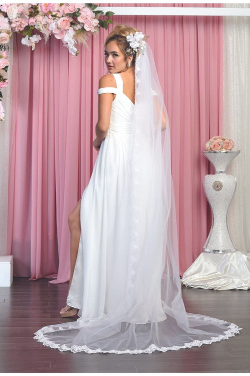 Long Slit Pleated Bridesmaids Cold Shoulder Dress MQ1848