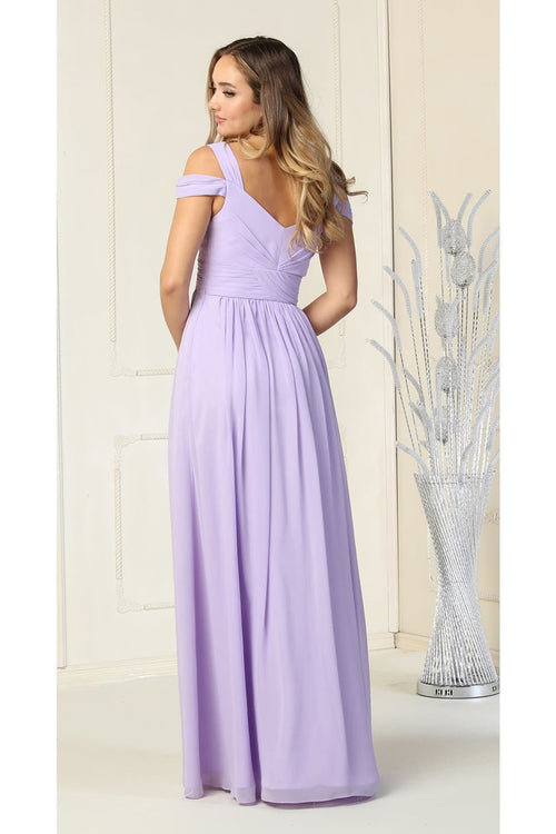 Long Slit Pleated Bridesmaids Cold Shoulder Dress MQ1848