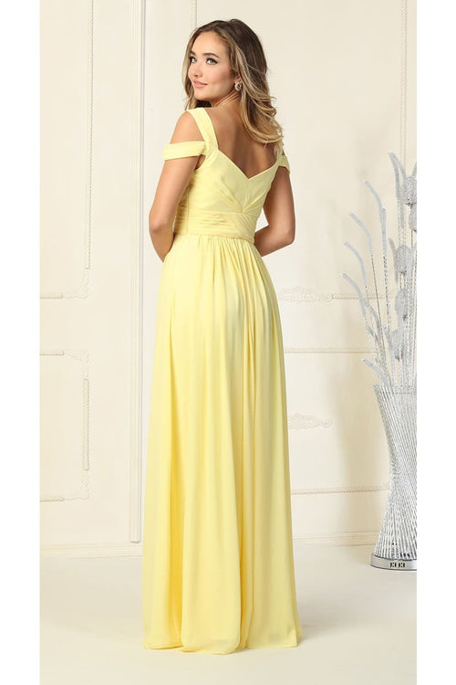 Long Slit Pleated Bridesmaids Cold Shoulder Dress MQ1848