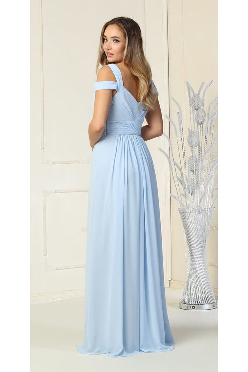 Long Slit Pleated Bridesmaids Cold Shoulder Dress MQ1848