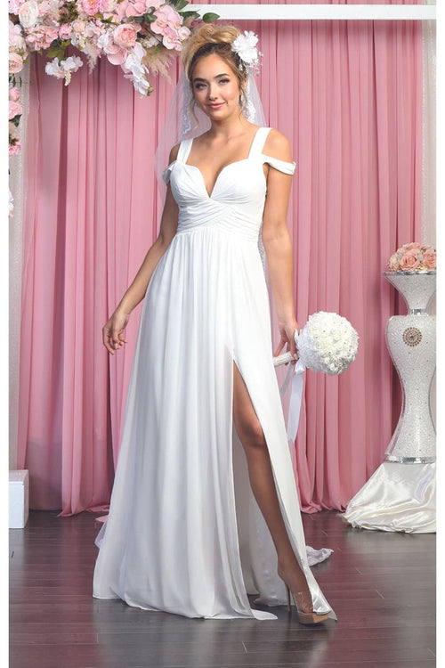 Long Slit Pleated Bridesmaids Cold Shoulder Dress MQ1848