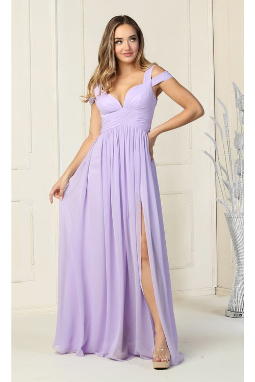 Long Slit Pleated Bridesmaids Cold Shoulder Dress MQ1848