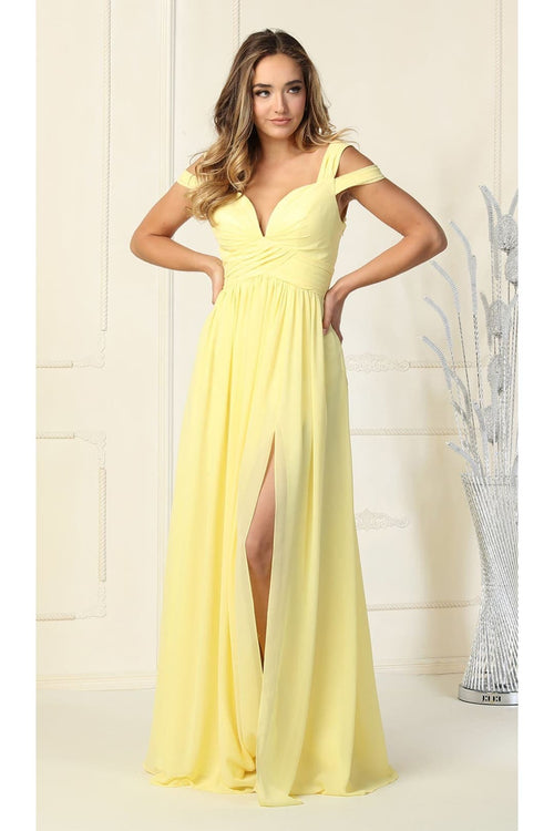 Long Slit Pleated Bridesmaids Cold Shoulder Dress MQ1848