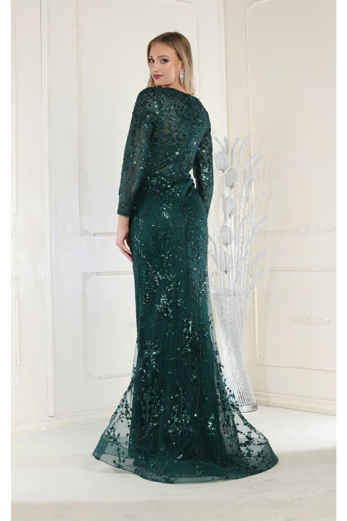 May Queen MQ1850 Long Sleeve Mesh Mermaid Glitter Formal Evening Gown