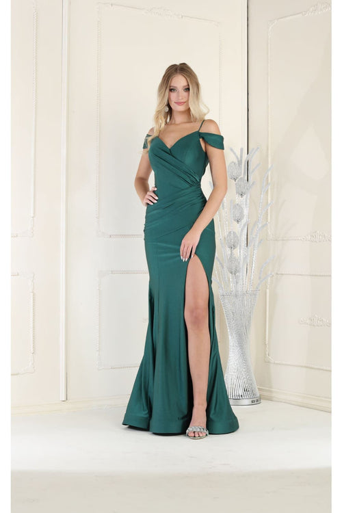 May Queen MQ1855 Long Slit Cold Shoulder Bodycon Prom Dress