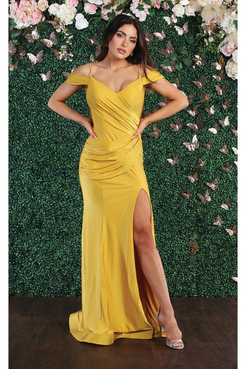 May Queen MQ1855 Long Slit Cold Shoulder Bodycon Prom Dress
