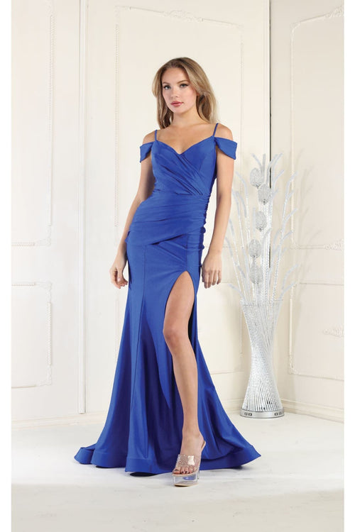 May Queen MQ1855 Long Slit Cold Shoulder Bodycon Prom Dress