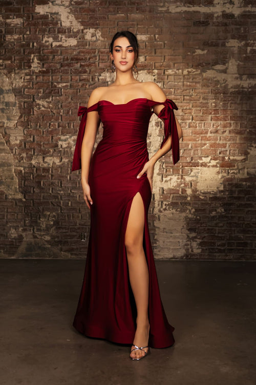 Stretchy Ruched Off The Shoulder Prom Dress