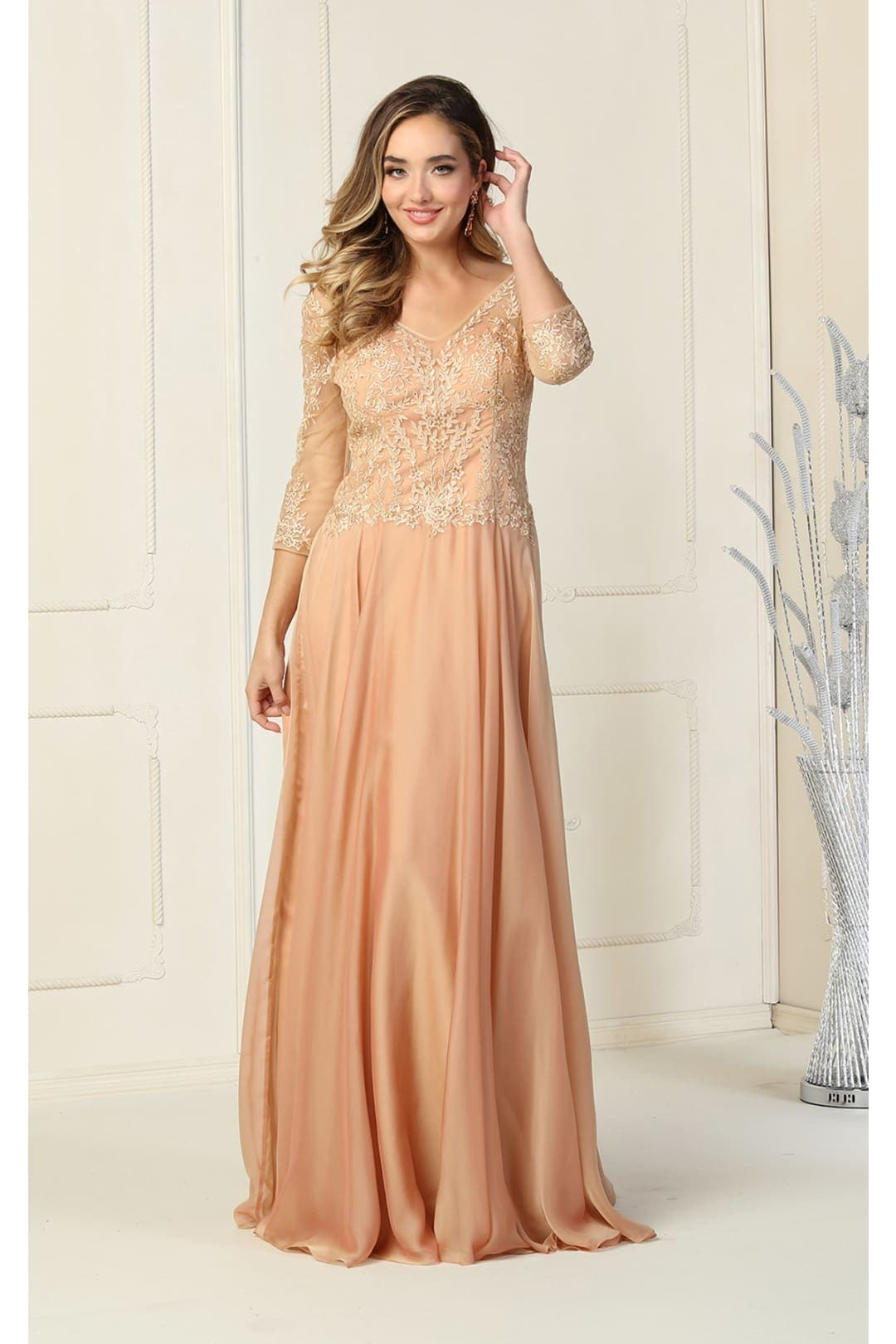 May Queen MQ1860 Short Sleeve V Neck Mother Of Bride Plus Size Dress