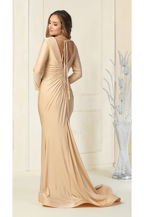 Long Sleeve Stretchy V-neckline Bodycon Evening Gown