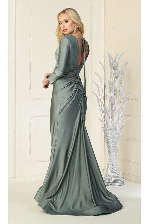Long Sleeve Stretchy V-neckline Bodycon Evening Gown