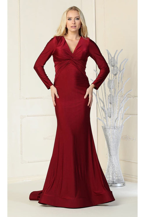 Long Sleeve Stretchy V-neckline Bodycon Evening Gown