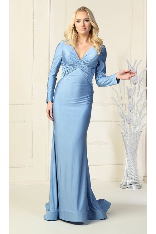 Long Sleeve Stretchy V-neckline Bodycon Evening Gown