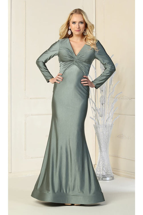 Long Sleeve Stretchy V-neckline Bodycon Evening Gown