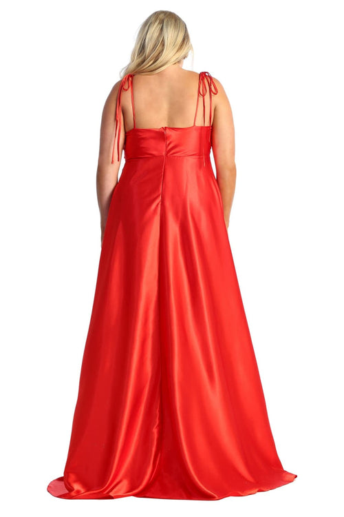 May Queen MQ1901 Scoop Neck High Slit Long Satin Bridesmaid Dress