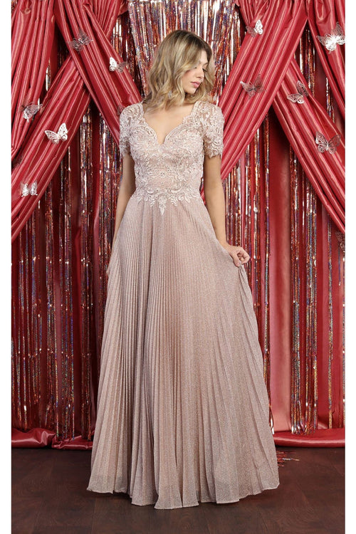 May Queen MQ1902 Short Sleeve Pleated Formal Dress