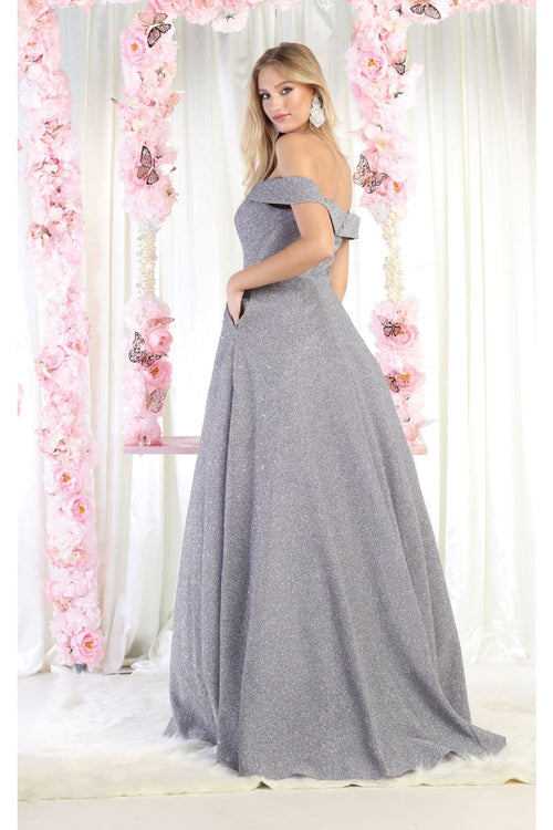 Off The Shoulder A-Line Prom Dress Glitter Formal Evening Gown MQ1915