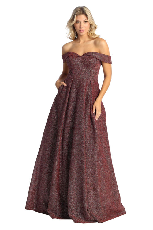 Off The Shoulder A-Line Prom Dress Glitter Formal Evening Gown MQ1915