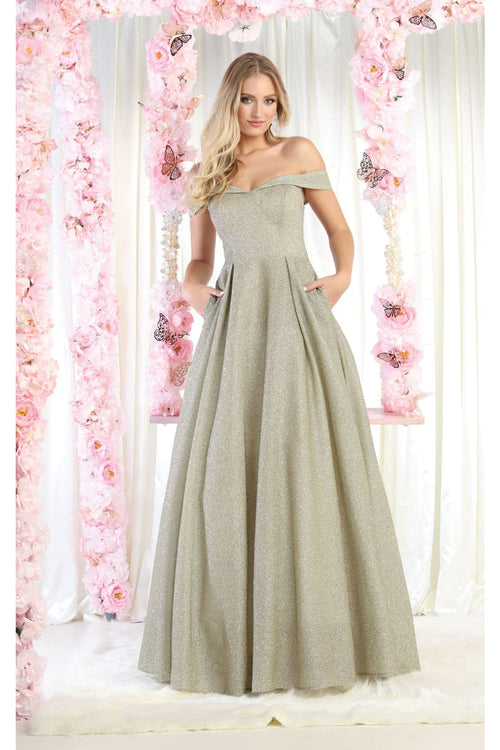 Off The Shoulder A-Line Prom Dress Glitter Formal Evening Gown MQ1915