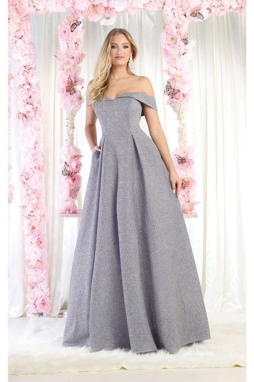 Off The Shoulder A-Line Prom Dress Glitter Formal Evening Gown MQ1915