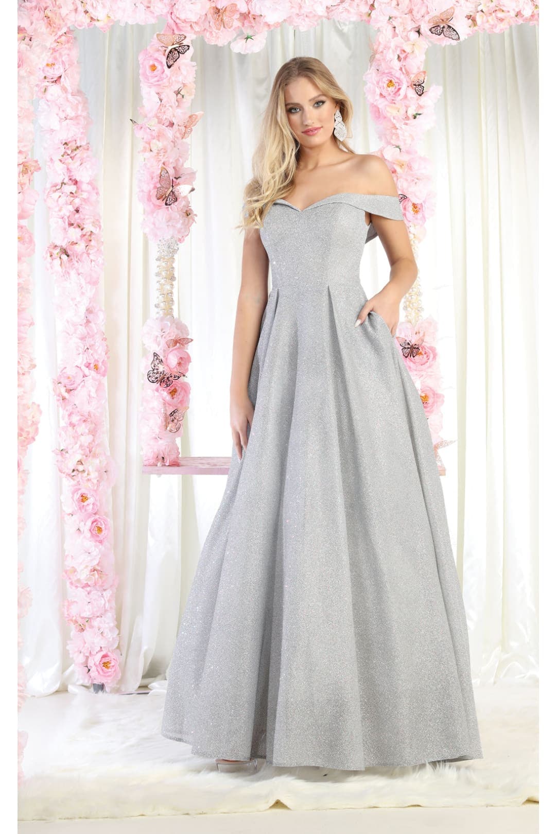 Off The Shoulder A-Line Prom Dress Glitter Formal Evening Gown MQ1915