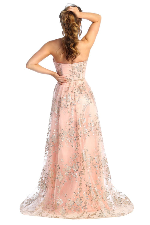 Sweetheart Prom Dress Floral Embroidered Long Strapless Evening Gown-New Collection