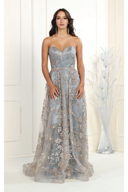 Sweetheart Prom Dress Floral Embroidered Long Strapless Evening Gown-New Collection