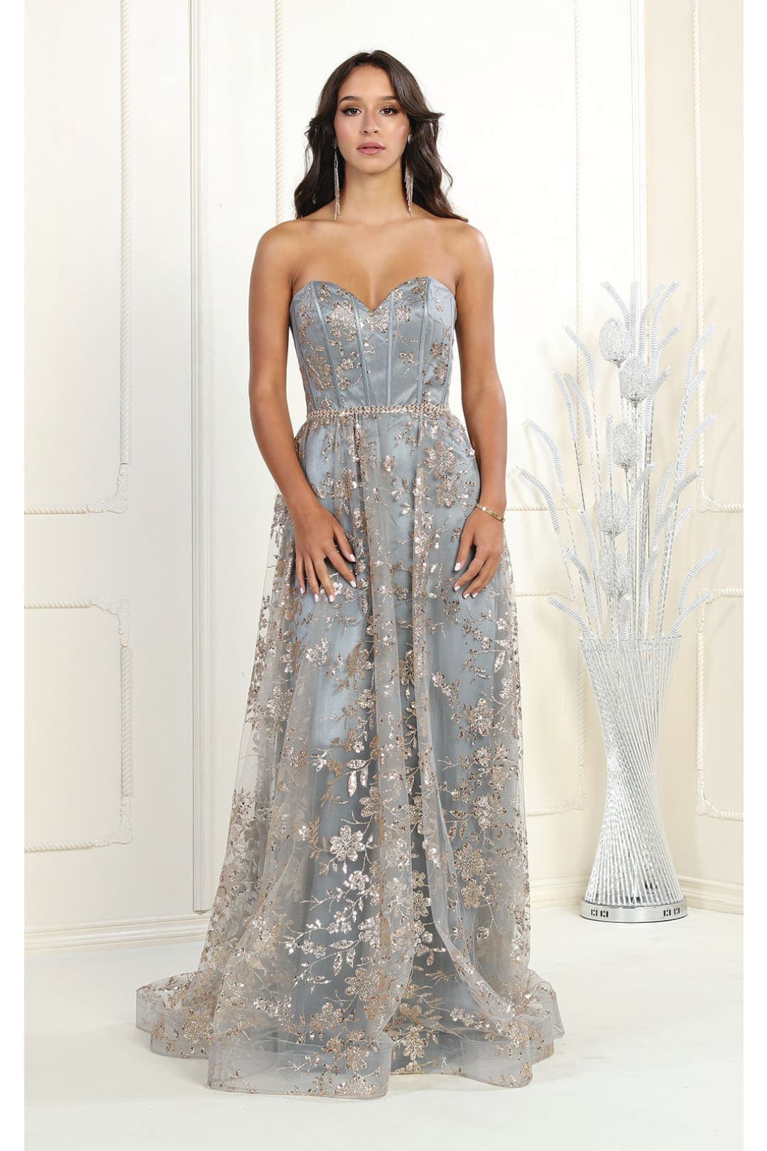 Sweetheart Prom Dress Floral Embroidered Long Strapless Evening Gown-New Collection