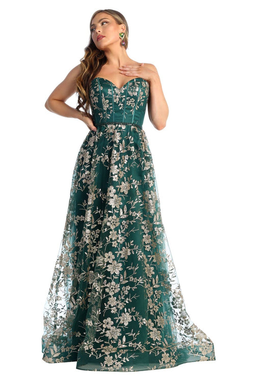 Sweetheart Prom Dress Floral Embroidered Long Strapless Evening Gown-New Collection