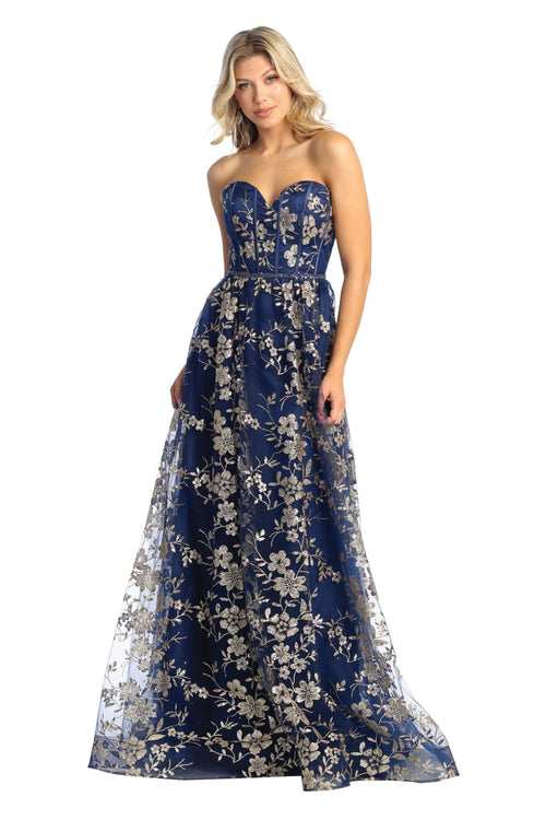 Sweetheart Prom Dress Floral Embroidered Long Strapless Evening Gown-New Collection