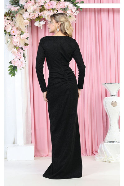 V Neck Long Sleeve Shimmer Formal Dress MQ1924