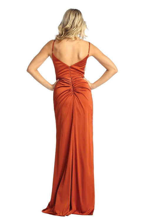 Sexy High Slit Satin V-neckline Prom Dress MQ1927