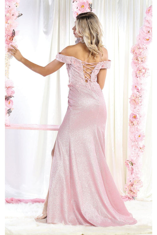 May Queen MQ1939 Off The Shoulder Glitter Corset Evening Gown