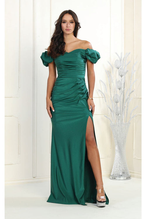 May Queen MQ1948 Puffed Sleeve Ruched Bridesmaid Gown