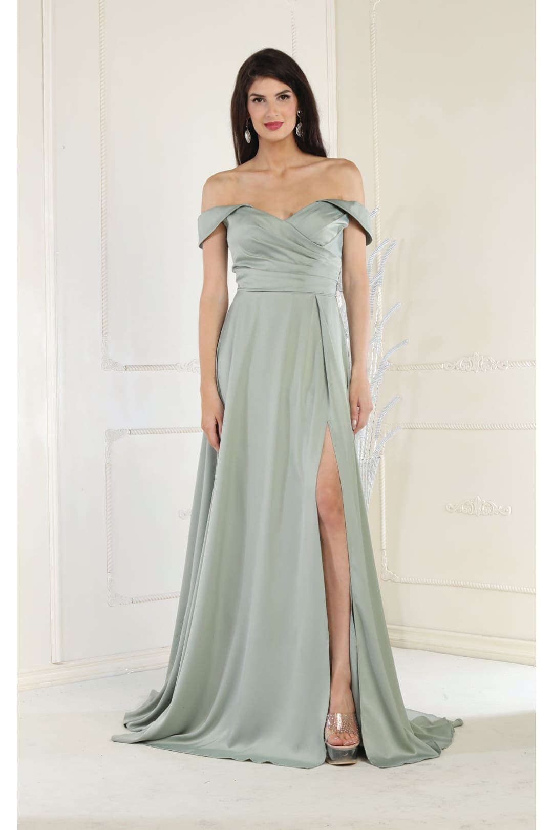 May Queen MQ1960 Off The Shoulder Corset A-Line Maxi Formal Prom Dress