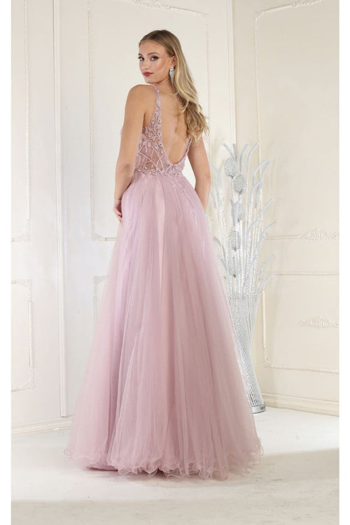 Embroidered A-line Prom Dress Sleeveless V-Neck Evening gown