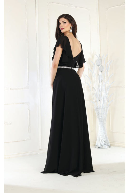 May Queen MQ1972 Bell Sleeve Long Chiffon A-Line Evening Dress