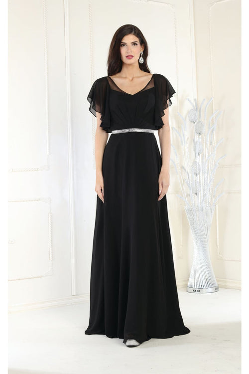 May Queen MQ1972 Bell Sleeve Long Chiffon A-Line Evening Dress