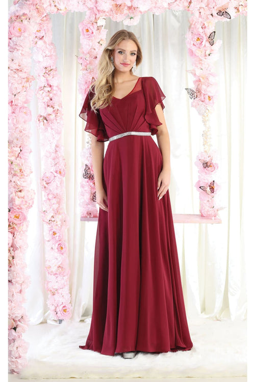 May Queen MQ1972 Bell Sleeve Long Chiffon A-Line Evening Dress